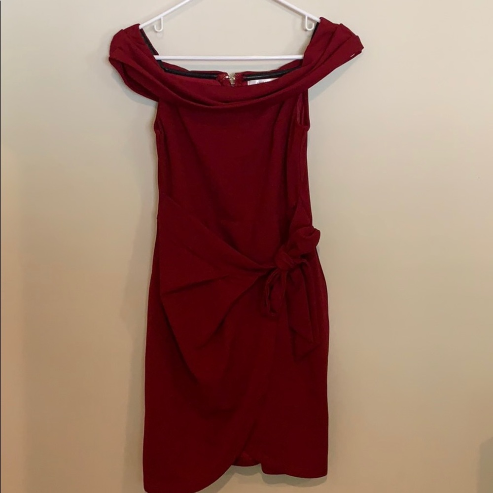 Wine Red Off the Shoulder Wrap Bodycon Dress
